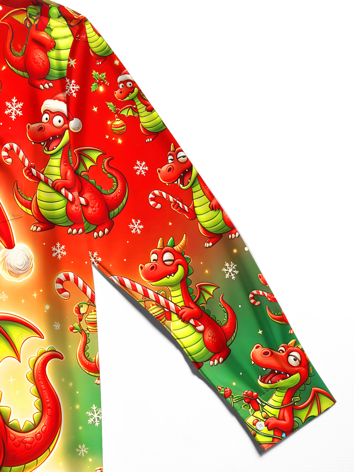 Oceanlyte Men's Long Sleeve Shirt - Cartoon Dragon With Santa Hat And Christmas Ornaments Print with Chest Pocket
