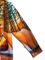 Oceanlyte Men's Printed Autumn Forest Camping Scene Print Long Sleeve Shirt with Chest Pocket