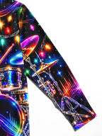 Oceanlyte Men's Neon Drum Kit And Christmas Lights Print Long Sleeve Shirt with Chest Pocket