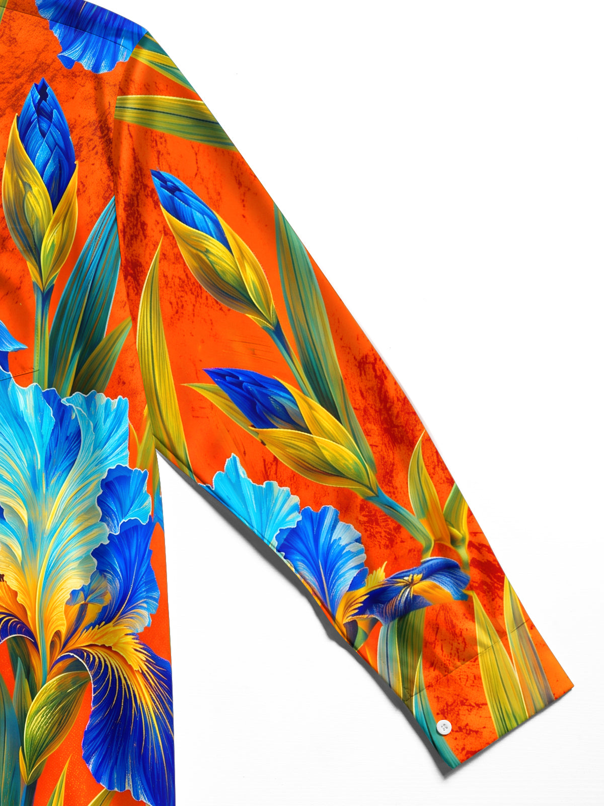 Oceanlyte Men's Blue Iris Flowers And Green Leaves Print Long Sleeve Shirt with Chest Pocket