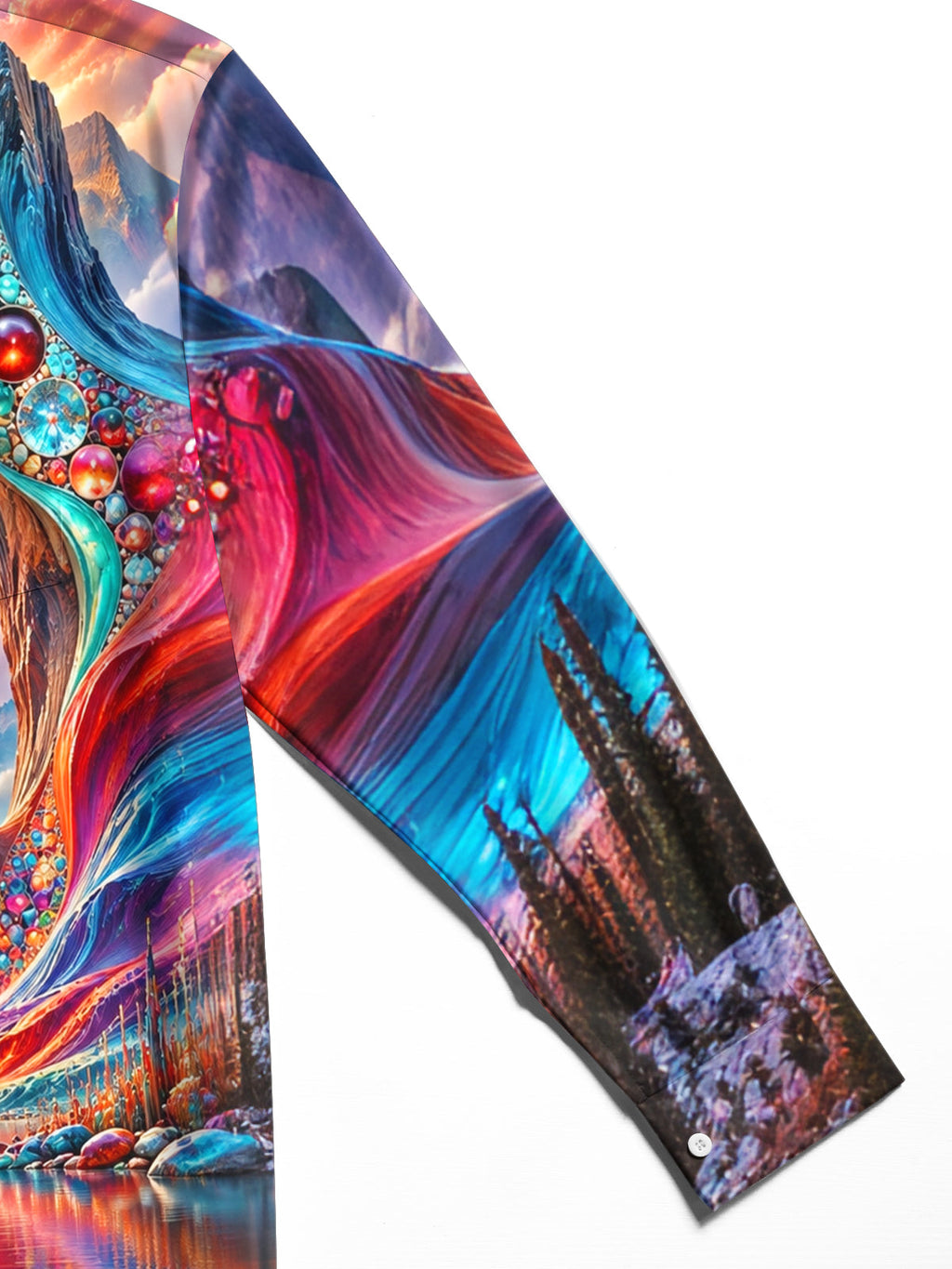 Oceanlyte Men's Long Sleeve Shirt - Psychedelic Mountain Lake Landscape With Mandala Sun Print with Chest Pocket