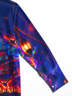 Oceanlyte Men's Long Sleeve Shirt - Ghost Pirate Ship And Bats Under Full Moon Print with Chest Pocket