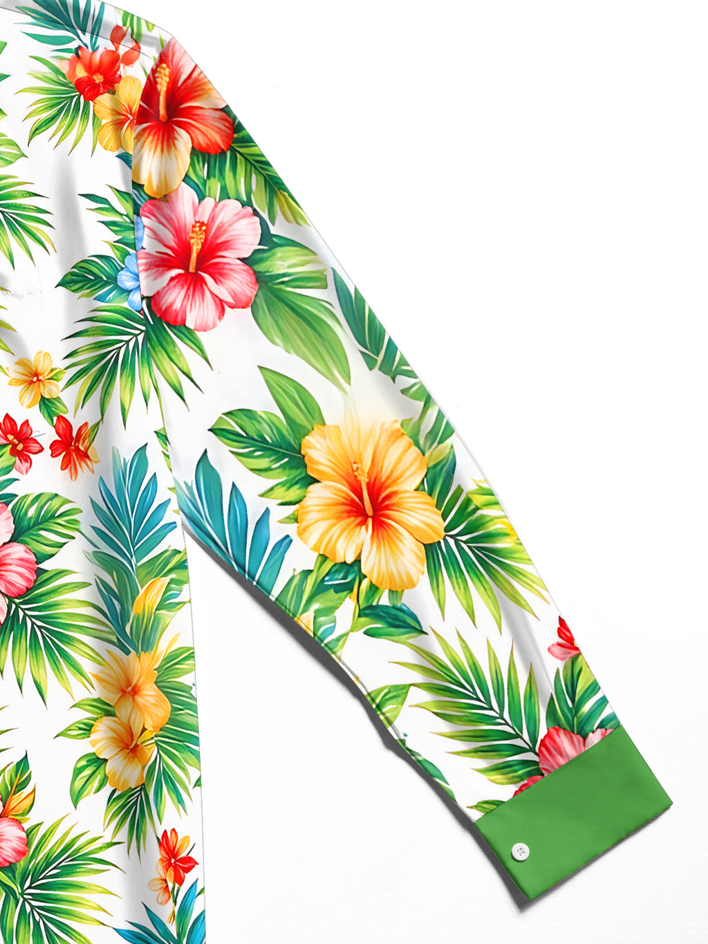 Oceanlyte Men's Long Sleeve Shirt - Tropical Hibiscus Flowers And Palm Leaves Print with Chest Pocket