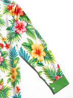 Oceanlyte Men's Long Sleeve Shirt - Tropical Hibiscus Flowers And Palm Leaves Print with Chest Pocket