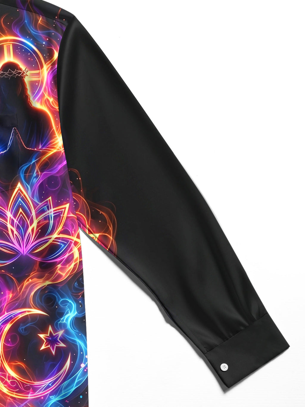 Oceanlyte Men's Neon Religious And Spiritual Symbols Print Long Sleeve Shirt with Chest Pocket