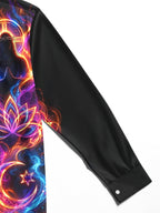 Oceanlyte Men's Neon Religious And Spiritual Symbols Print Long Sleeve Shirt with Chest Pocket