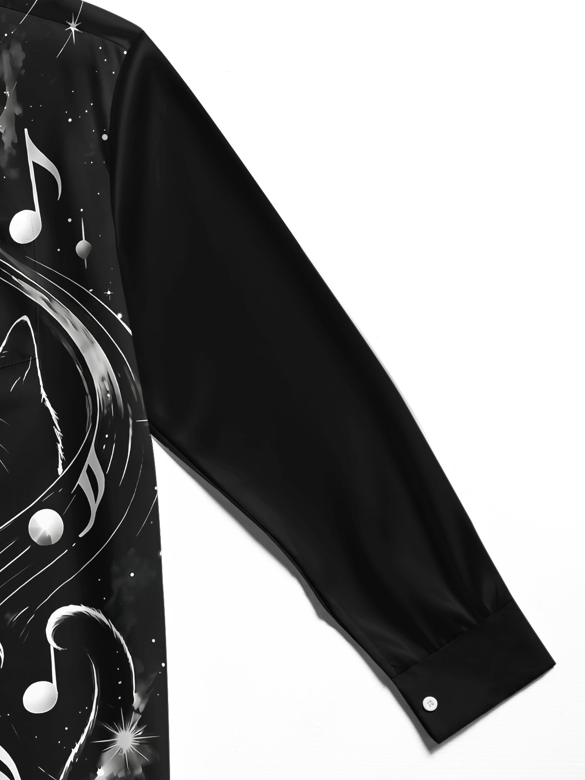 Oceanlyte Men's Piano Keys And Cat With Musical Notes Print Long Sleeve Shirt with Chest Pocket