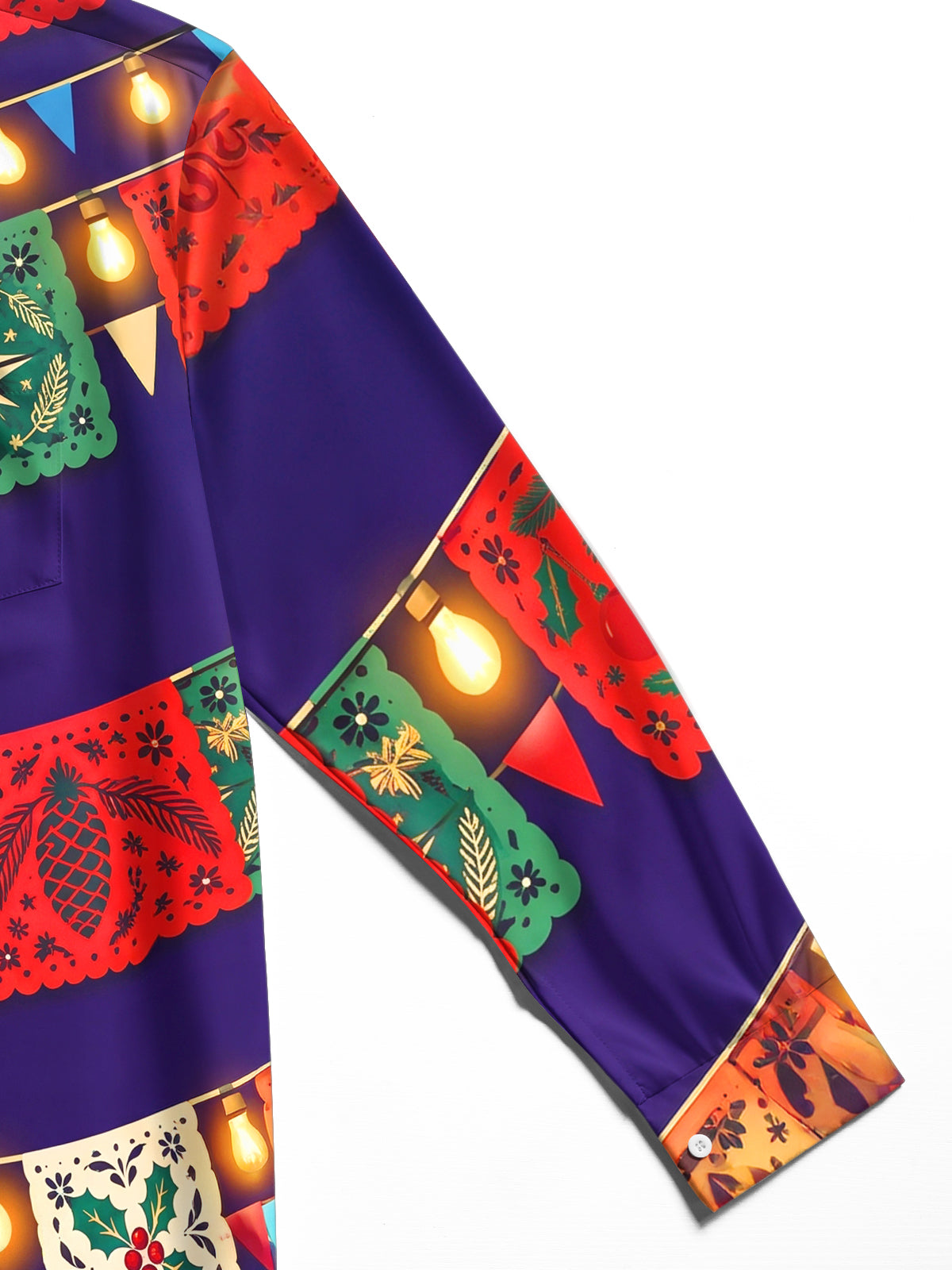 Oceanlyte Men's Long Sleeve Shirt - Christmas Paper-cutting Flags And String Lights Print with Chest Pocket