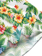 Oceanlyte Men's Long Sleeve Shirt - Tropical Hibiscus Flowers And Palm Leaves Print with Chest Pocket