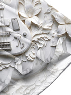 Oceanlyte Men's Long Sleeve Shirt - 3D Relief Bass Guitar And Floral Patterns Print with Chest Pocket