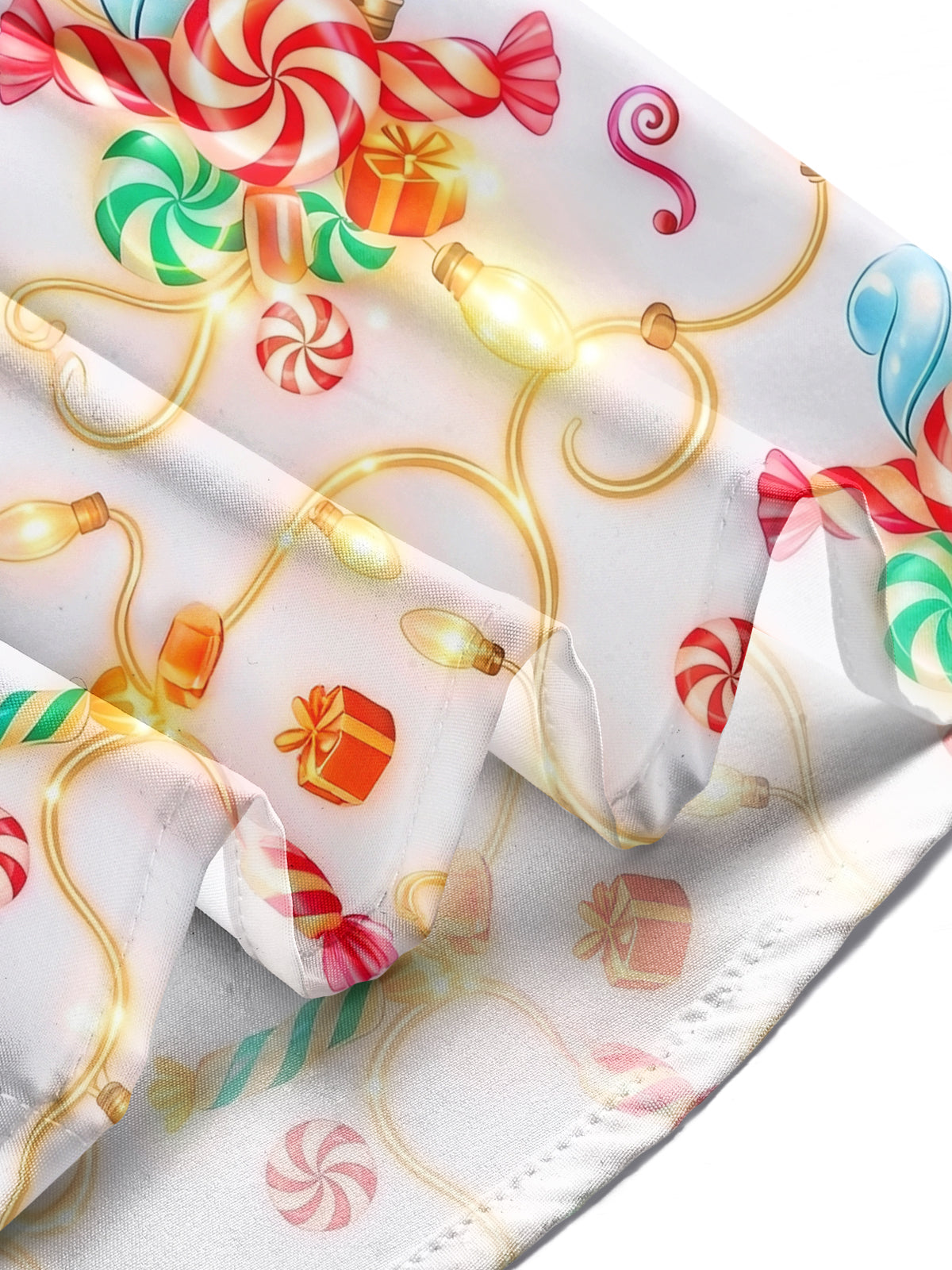 Oceanlyte Men's Hawaiian Christmas Lights And Candy Print Long Sleeve Shirt with Chest Pocket