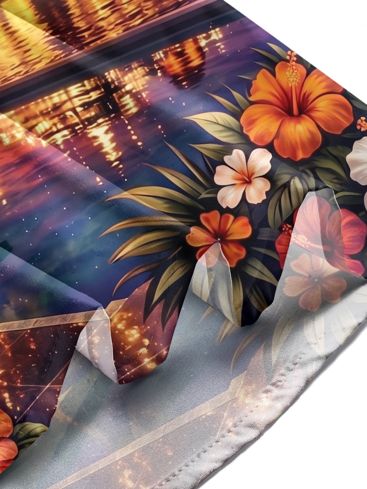 Oceanlyte Men's Hawaiian UFO Night Sky Print Palm Trees Print Long Sleeve Shirt with Chest Pocket
