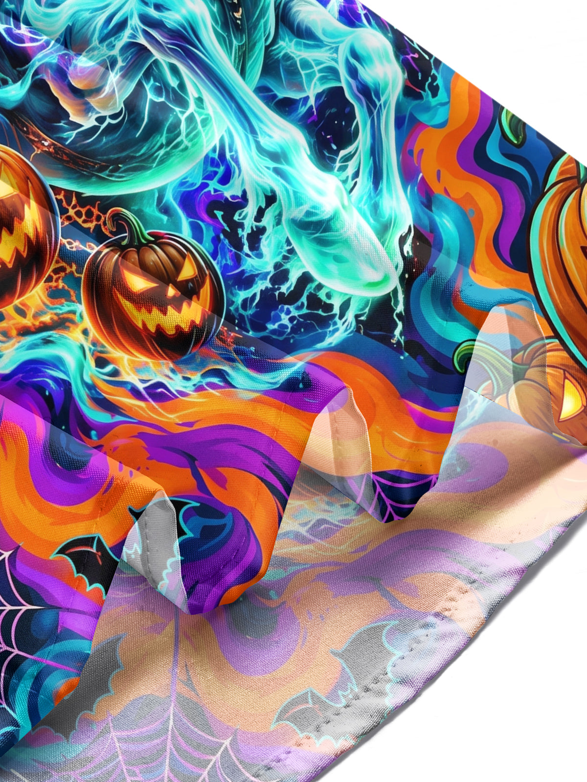 Oceanlyte Men's Halloween Skeleton Wizard On Ghost Horse Print Long Sleeve Shirt with Chest Pocket