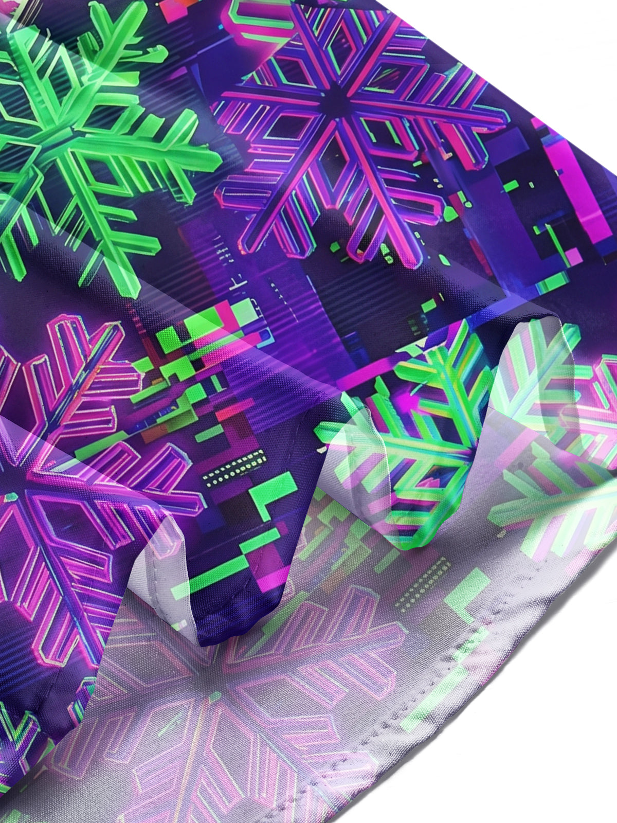 Oceanlyte Men's Long Sleeve Shirt - Neon Snowflakes With Glitch Art Background Print with Chest Pocket