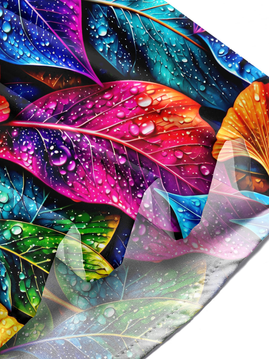 Oceanlyte Men's Neon Colorful Leaves With Water Droplets Print Long Sleeve Shirt with Chest Pocket