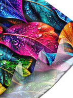 Oceanlyte Men's Neon Colorful Leaves With Water Droplets Print Long Sleeve Shirt with Chest Pocket