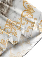 Oceanlyte Men's Printed Marble Lion With Golden Crown Print Long Sleeve Shirt with Chest Pocket