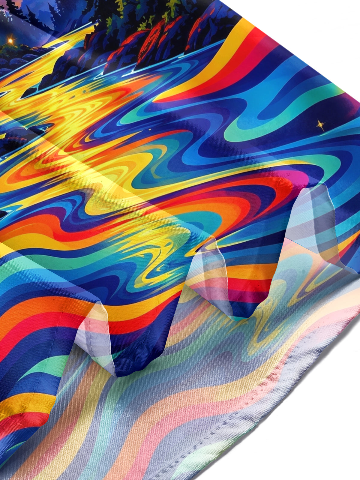 Oceanlyte Men's Long Sleeve Stand Collar Shirt - Psychedelic Forest Landscape With Full Moon Print