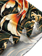 Oceanlyte Men's Hawaiian Koi Fish And Waves Print Long Sleeve Shirt with Chest Pocket