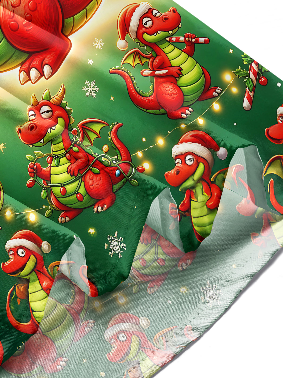 Oceanlyte Men's Long Sleeve Shirt - Cartoon Dragon With Santa Hat And Christmas Ornaments Print with Chest Pocket