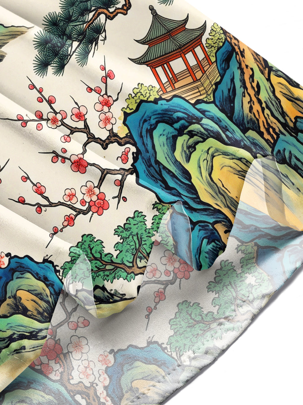 Oceanlyte Men's Long Sleeve Shirt - Asian Landscape With Mountains And Waterfalls Print with Chest Pocket