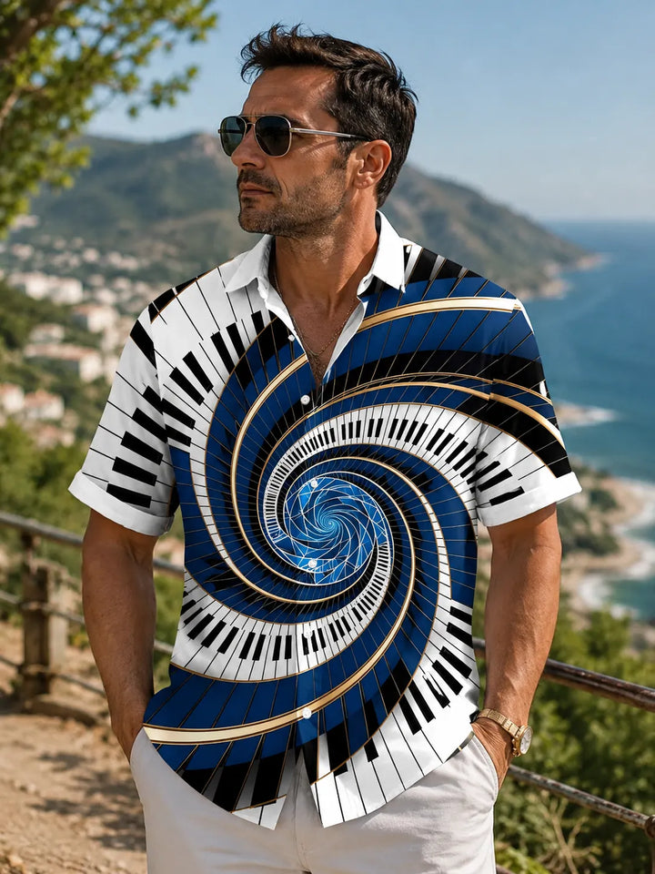 Music Piano Geometry Men's Pocket Short Sleeve Shirts