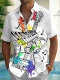 Oceanlyte Men's Graphic Abstract Musical Instrument Sketch Print Short Sleeve Button Down Shirt with Chest Pocket