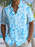 Oceanlyte Men's Graphic Musical Notes Pattern Print Short Sleeve Button Down Shirt with Chest Pocket