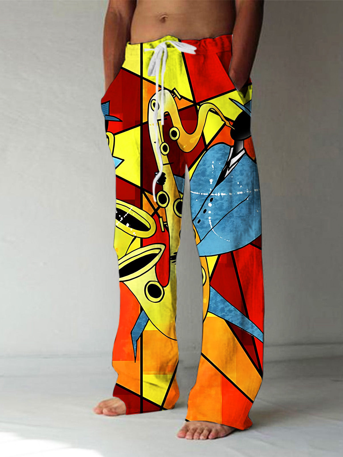Oceanlyte Men's Abstract Saxophone Musician Print Pants with Pockets