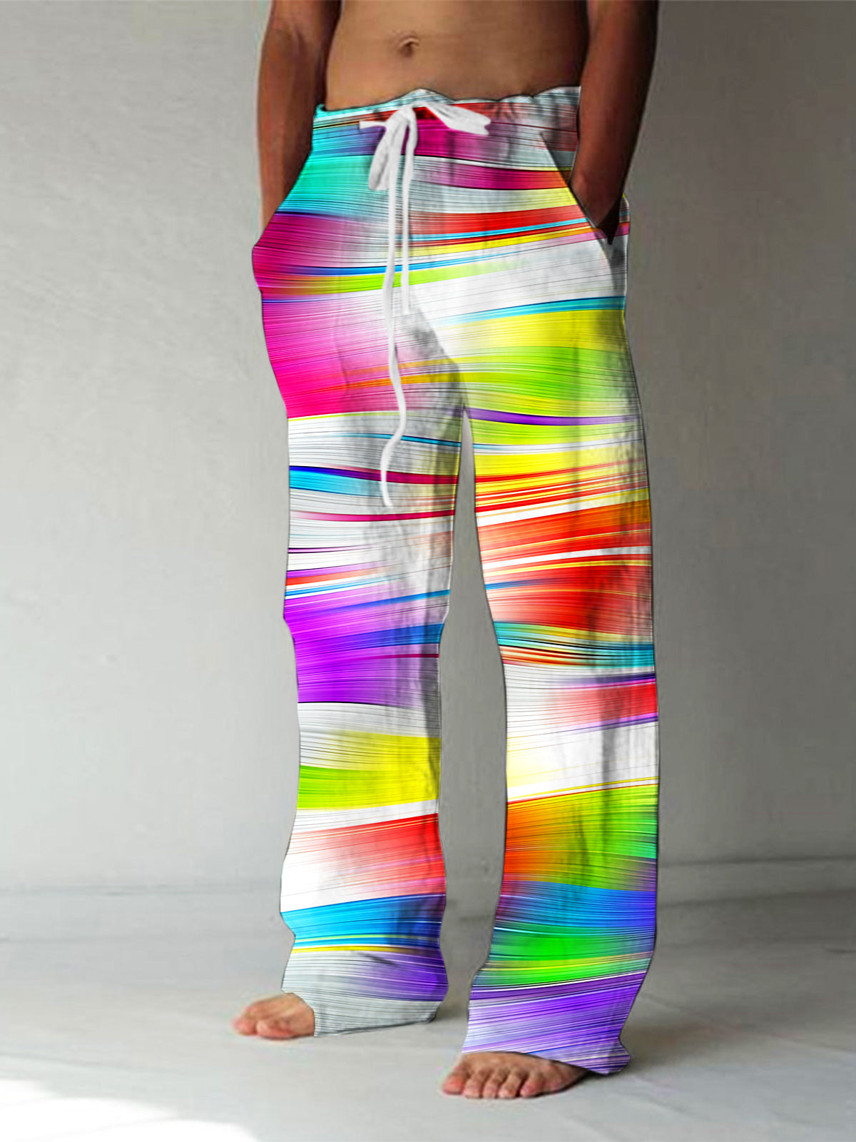 Oceanlyte Men's Colorful Wavy Stripes Print Pants with Pockets