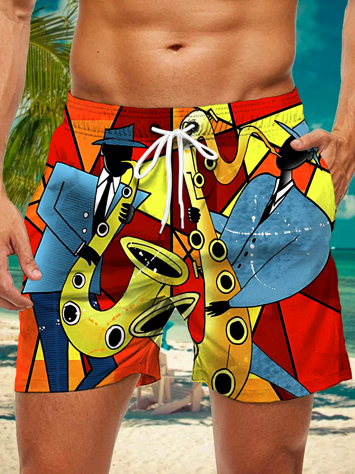 Oceanlyte Men's Saxophone Musician Graphic Print Shorts with Pockets
