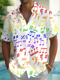 Oceanlyte Men's Red Graphic Musical Notes Pattern Print Short Sleeve Button Down Shirt with Chest Pocket