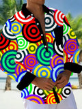 Oceanlyte Men's Graphic Geometric Concentric Circles Print Long Sleeve Button Down Shirt with Chest Pocket