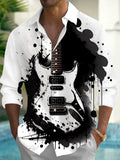 Oceanlyte Men's Graphic Electric Guitar Splatter Print Long Sleeve Button Down Shirt with Chest Pocket