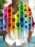 Oceanlyte Men's Striped Geometric Rainbow Paw Long Sleeve Button Down Shirt with Chest Pocket