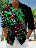 Oceanlyte Men's 3D Psychedelic Leopard Face Graphic Print Long Sleeve Button Down Shirt with Chest Pocket