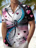 Oceanlyte Men's Graphic Dragonfly Heart Pattern Print Short Sleeve Button Down Shirt with Chest Pocket