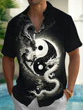 Tai Chi Dragon Print Men's Pocket Short Sleeve Shirts