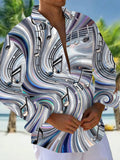 Oceanlyte Men's Graphic 3D Abstract Musical Note Swirl Print Long Sleeve Button Down Shirt with Chest Pocket