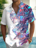 Oceanlyte Men's Graphic Abstract 3D Geometric Crystal Print Short Sleeve Button Down Shirt with Chest Pocket