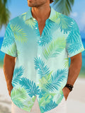 Oceanlyte Men's Green Teal Hawaiian Tropical Palm Leaf Print Short Sleeve Button Down Shirt with Chest Pocket