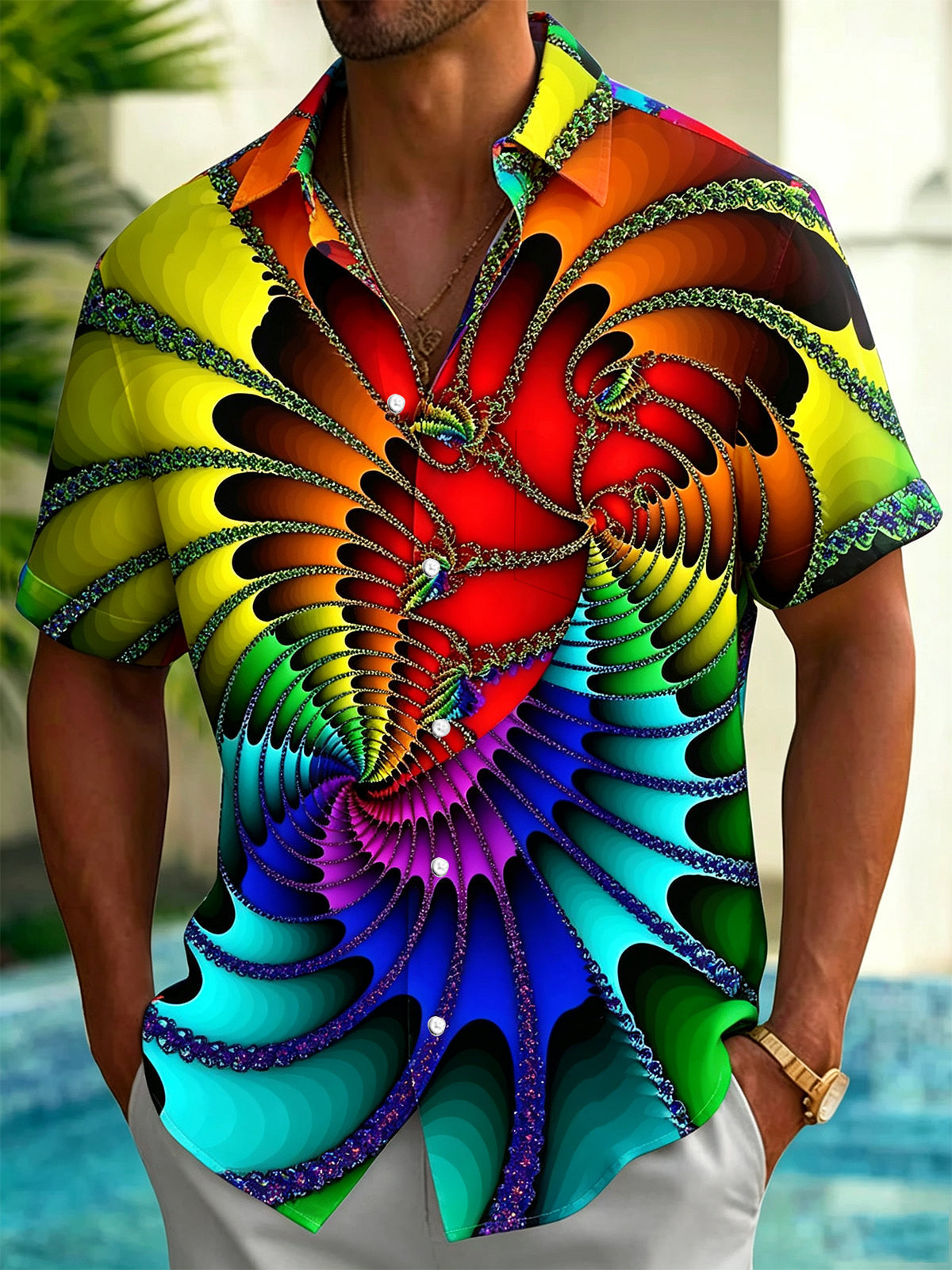 Colorful Abstract Print Men's Pocket Short Sleeve Shirts