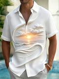 Sunrise Sea View Print Men's Pocket Short Sleeve Shirts