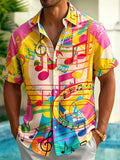 Oceanlyte Men's Graphic Abstract Colorful Musical Notes Print Short Sleeve Button Down Shirt with Chest Pocket