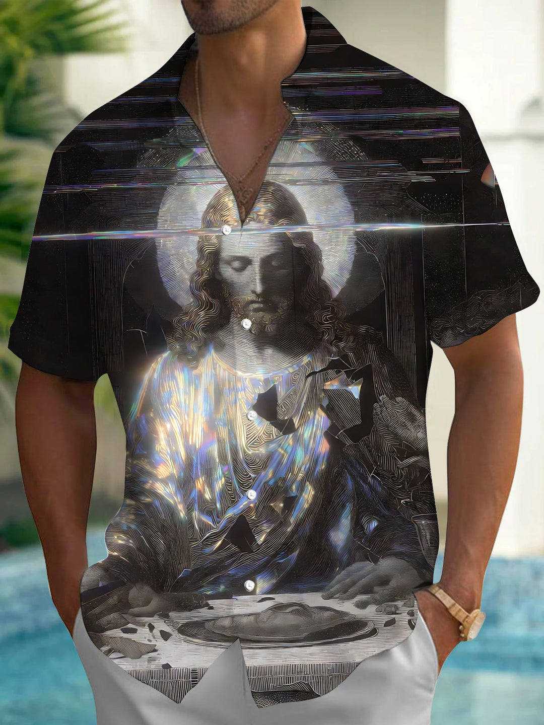 Christian Jesus Print Men's Pocket Short Sleeve Shirts