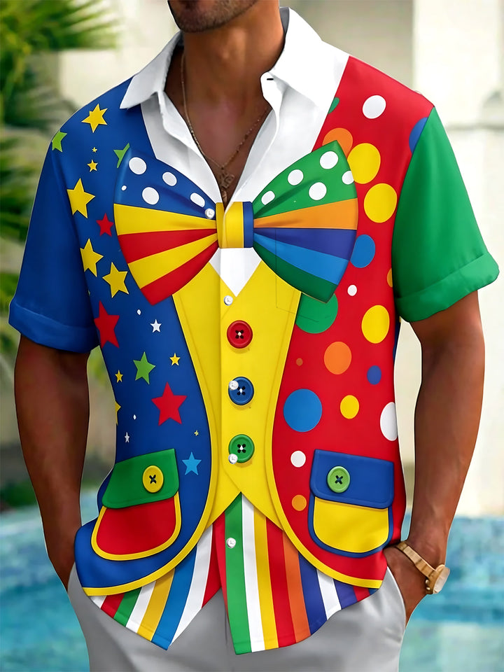 Oceanlyte Men's Clown Costume Graphic Print Short Sleeve Button Down Shirt with Chest Pocket