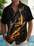 Oceanlyte Men's Whale Mountain Graphic Print Short Sleeve Button Down Shirt with Chest Pocket