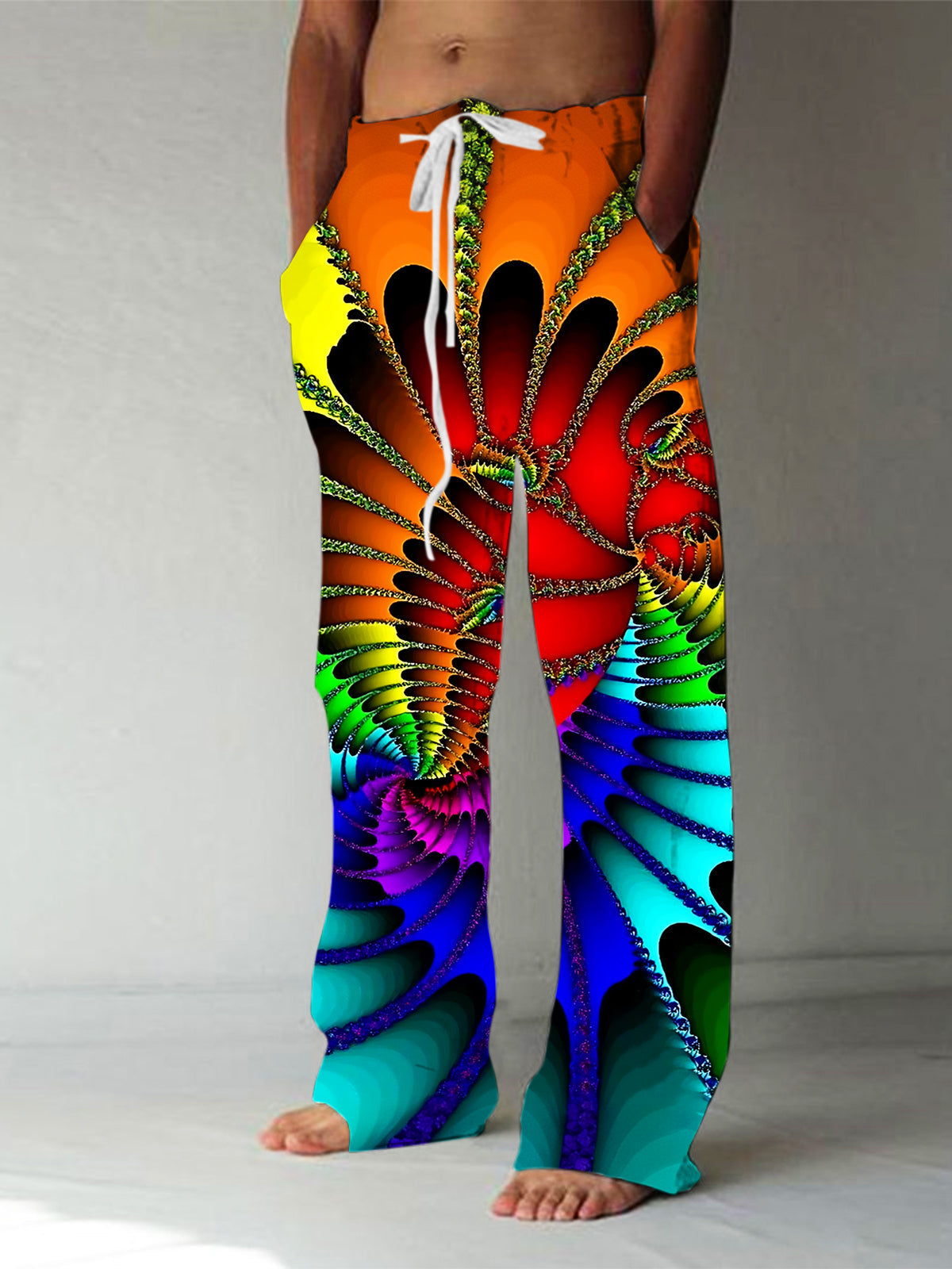 Oceanlyte Men's Psychedelic Fractal Spiral Print Pants with Pockets