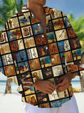 Oceanlyte Men's Musical Instruments Graphic Long Sleeve Button Down Shirt with Chest Pocket
