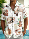 Oceanlyte Men's Hawaiian Musical Instruments Print Short Sleeve Shirt with Chest Pocket